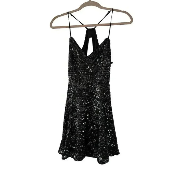 Lulus Serenade in The Night Black Sequin Skater Mini Dress Size XS - Picture 1 of 6